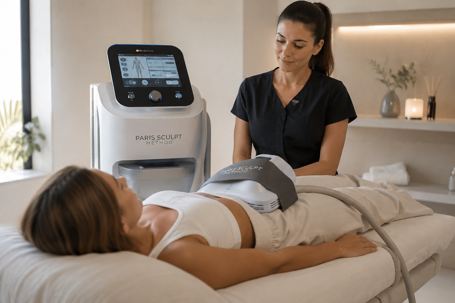 Traitement Paris Sculpt Method pour le renforcement musculaire et le remodelage de la silhouette en clinique.