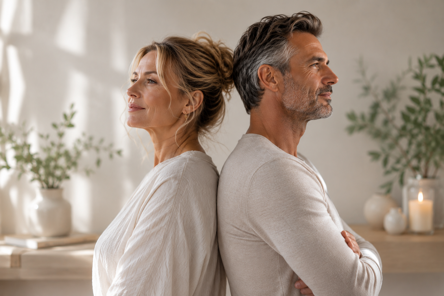 Homme et femme en consultation de médecine de la longévité pour l'équilibre hormonal, la ménopause et l'andropause.